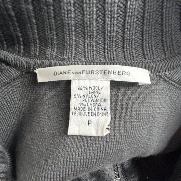 Diane Von Furstenberg Womens Gray Wool Ribbed Full-Zip Cardigan Sweater Small - Picture 3 of 9